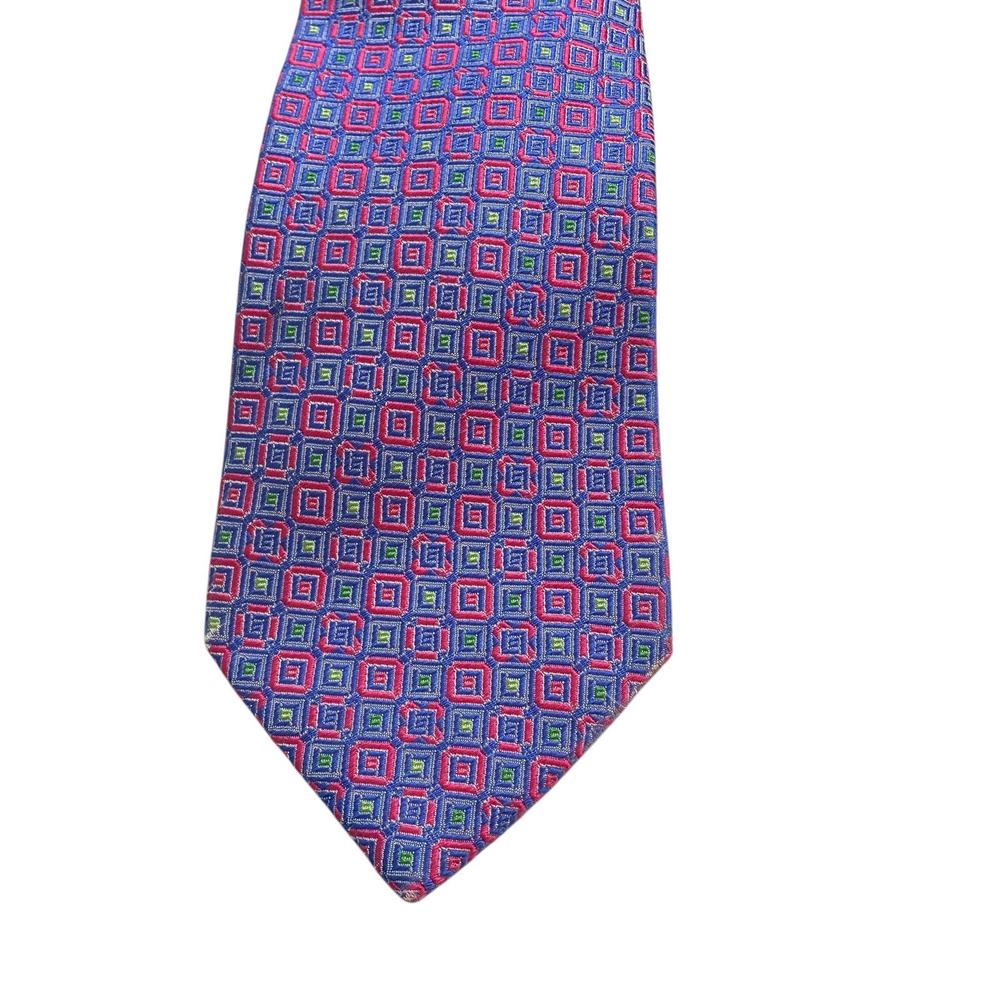 Holland & Sherry Blue Red Geometric‎ Print Silk Tie Preppy Old Money Career